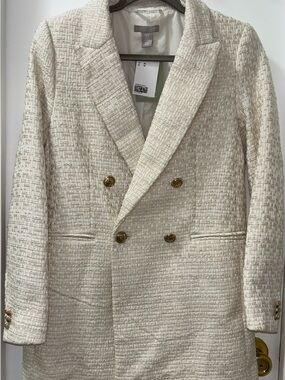 H&M Cream Textured Double-Breasted Blazer with Gold Buttons